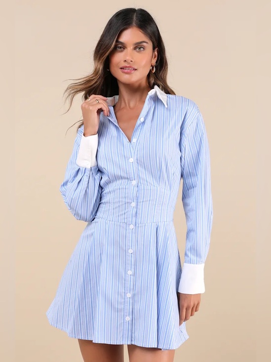 Lulus Dresses & Skirts - NWT LULUS Suave Confidence Blue and White Striped Collared Mini Dress